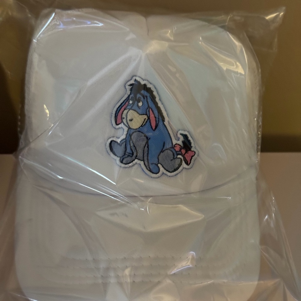 White Women's Baseball Cap with Eeyore Patch
